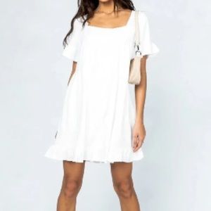 White LIVIA Rayon Linen Blend Flowy White Babydoll Dress
